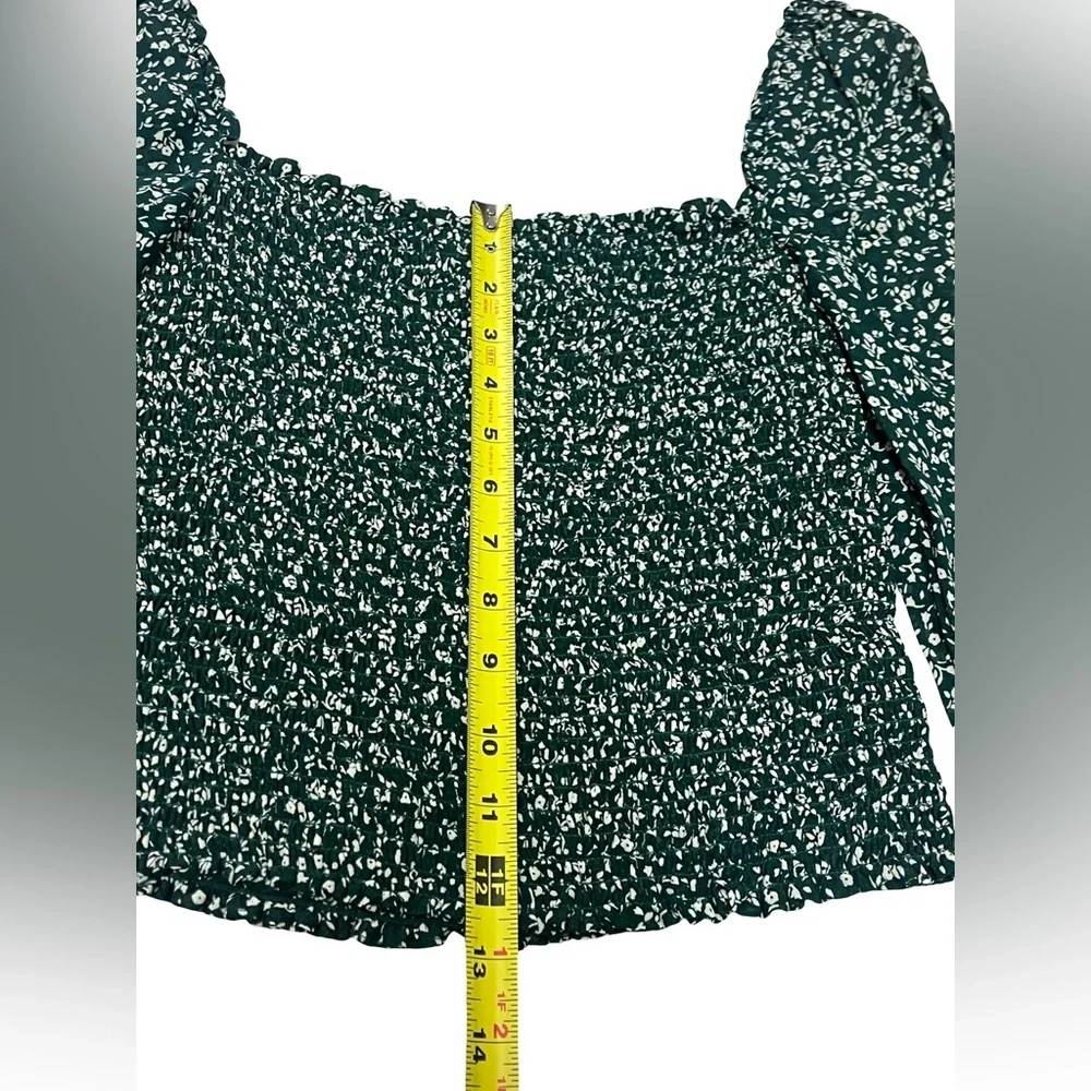 Reformation Floral Green Ditsy Cropped Smocked LS Top Cottage Maiden Sz S